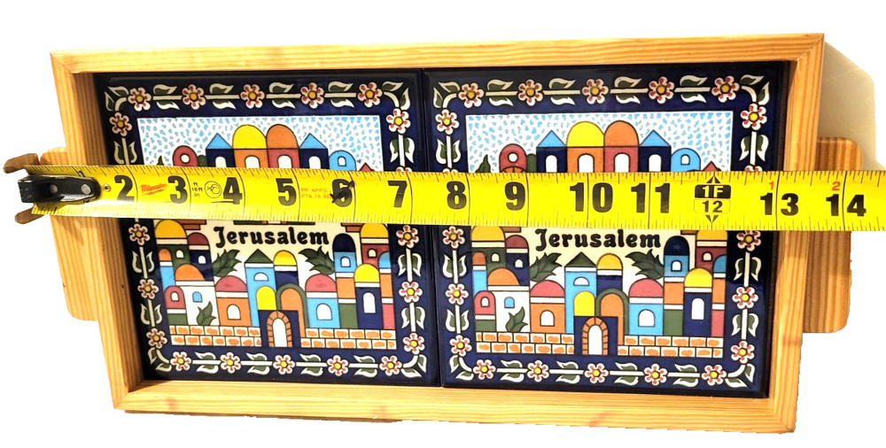 2 Jerusalem Wooden Frames Tile Wall Art decor Israel Ceramic