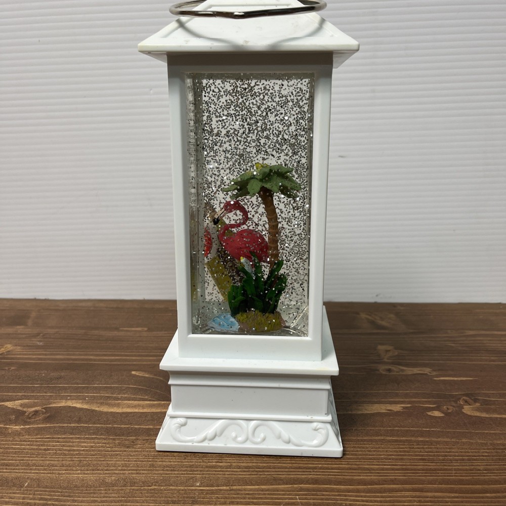 Snow Globe Lantern, Pink Flamingo Lighted Snow Globe Lantern with Timer, USB