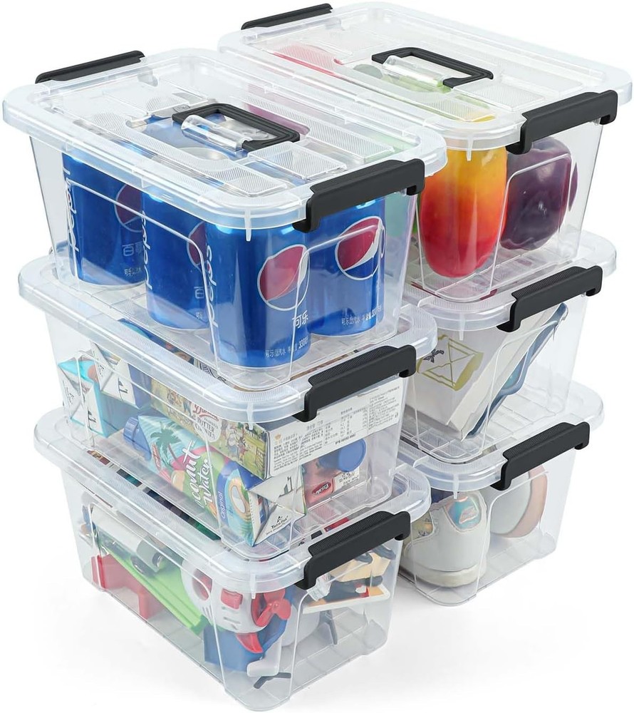 Transparent Stackable Storage Bins 7 Quart, 6 Pack with Handles - Home Organizer