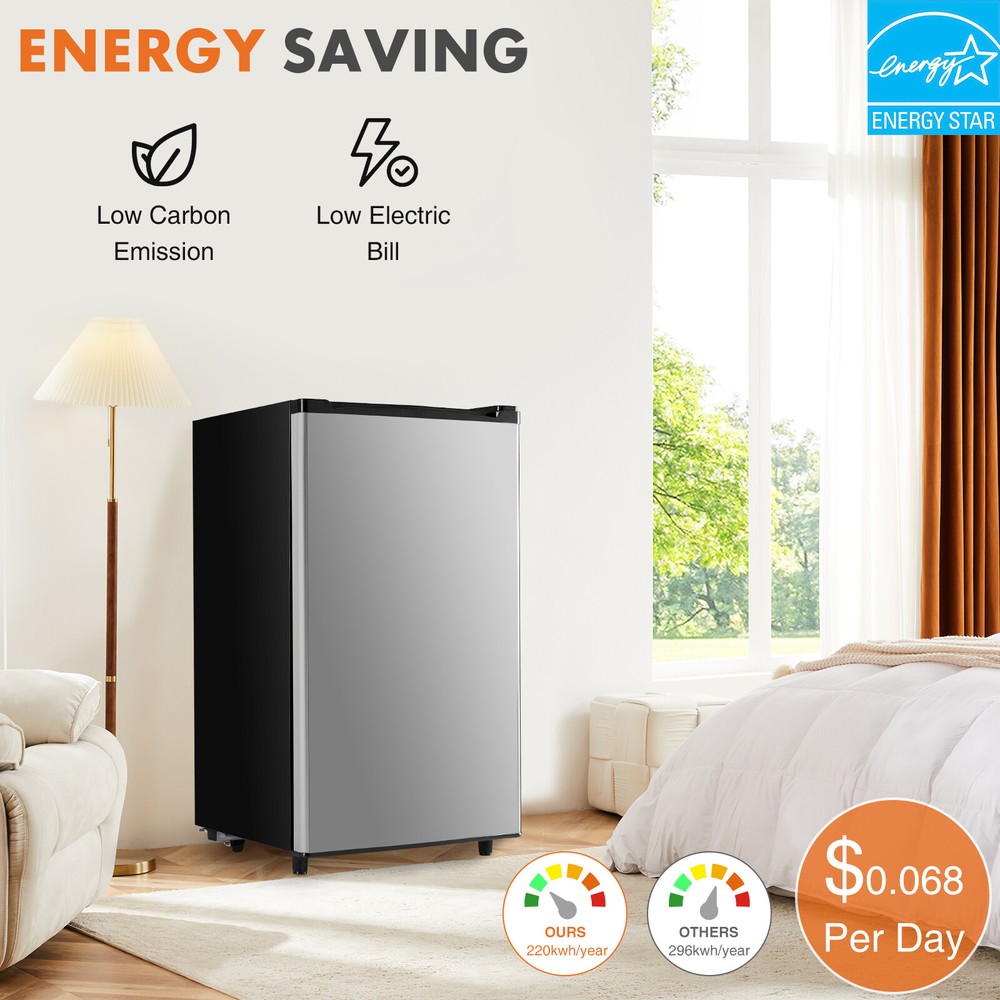 3.2 Cu.Ft Compact Mini Fridge with Freezer, Single Door, Adjustable Thermostat