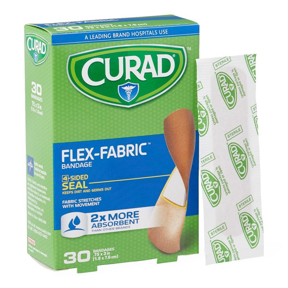 CURAD Flex-Fabric Bandages, 3/4" x 3", Box
