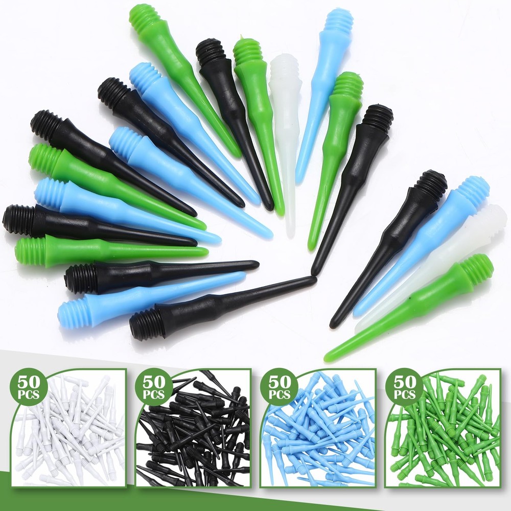 VioraWhite 200 Pack 2BA Thread Soft Tip Dart Points Plastic Multicolor