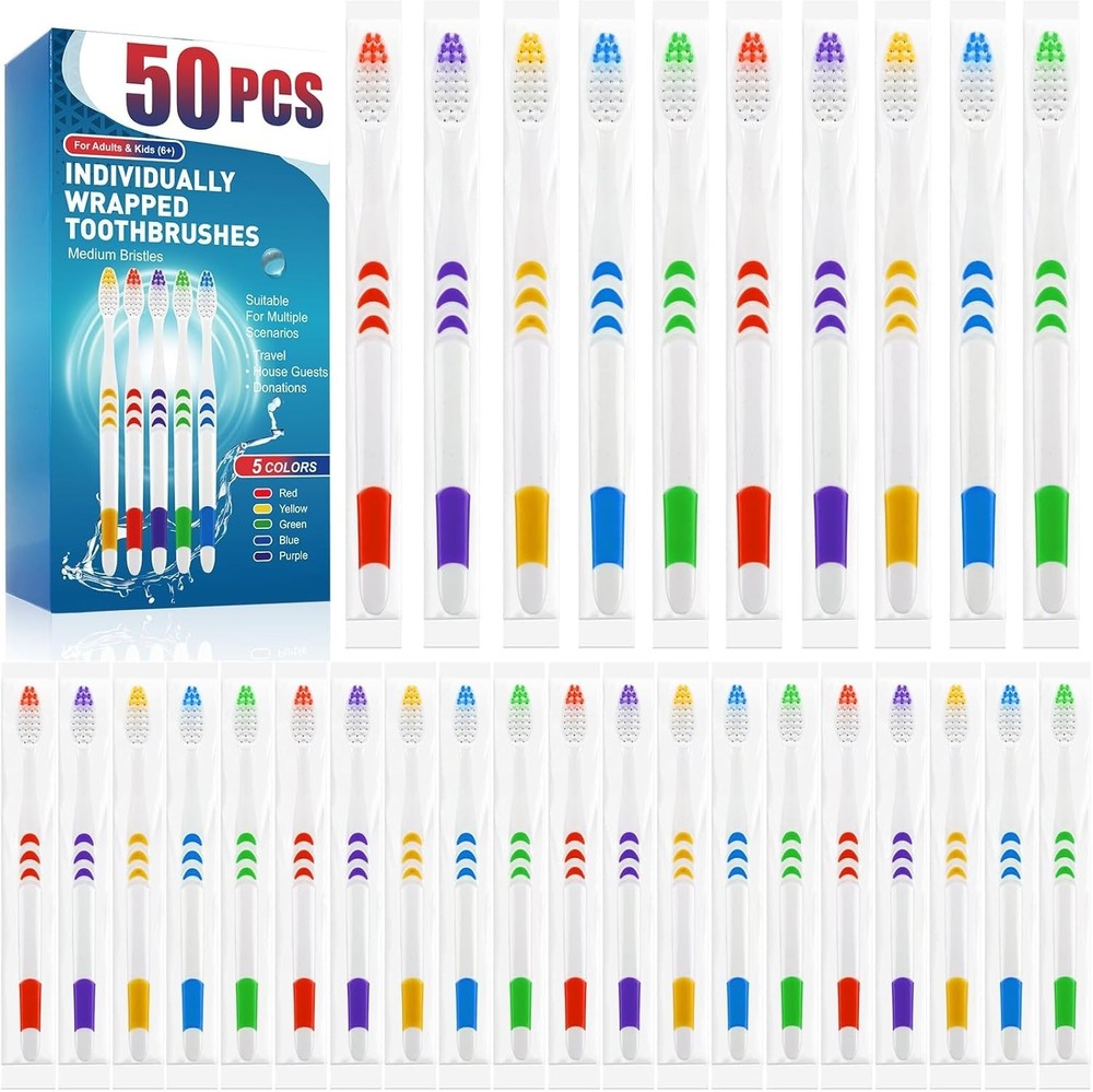 Individually Wrapped 50 PCS Soft Bristle Toothbrushes - Comfortable & Hygienic