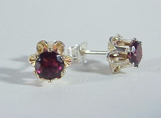 STERLING  GARNET PIERCED EARRINGS BUTTERCUP SETTING