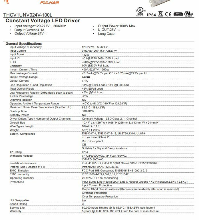 Fulham THCV1UNV024V-100L LED Driver