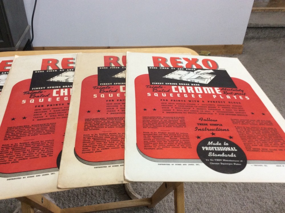 4 Vintage REXO Chrome Squeegee Plate Film Developing 10x14