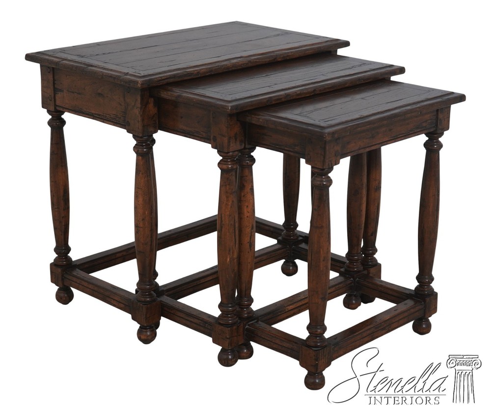 72043: GUY CHADDOCK Jacobean Distressed Oak Nesting Tables