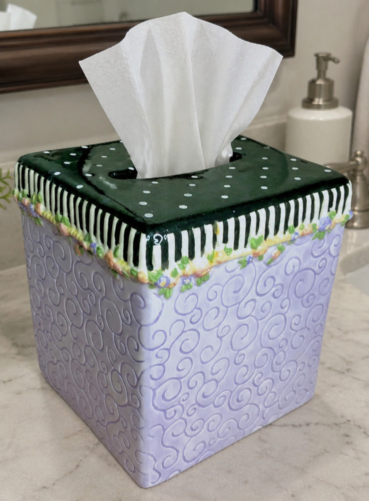 Lavender Floral Polka Dot Ceramic Cube Tissue Box Holder