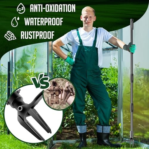 Weed-Puller-Tool-with-Long-Handle, 63" Adjustable Stand Up Weeding Tool with