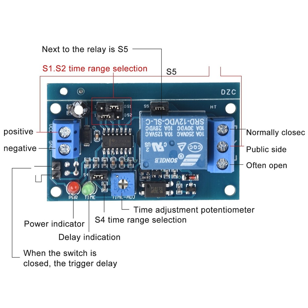 12V DC Delay Relay Switch with Time Adjustment and Protection Features