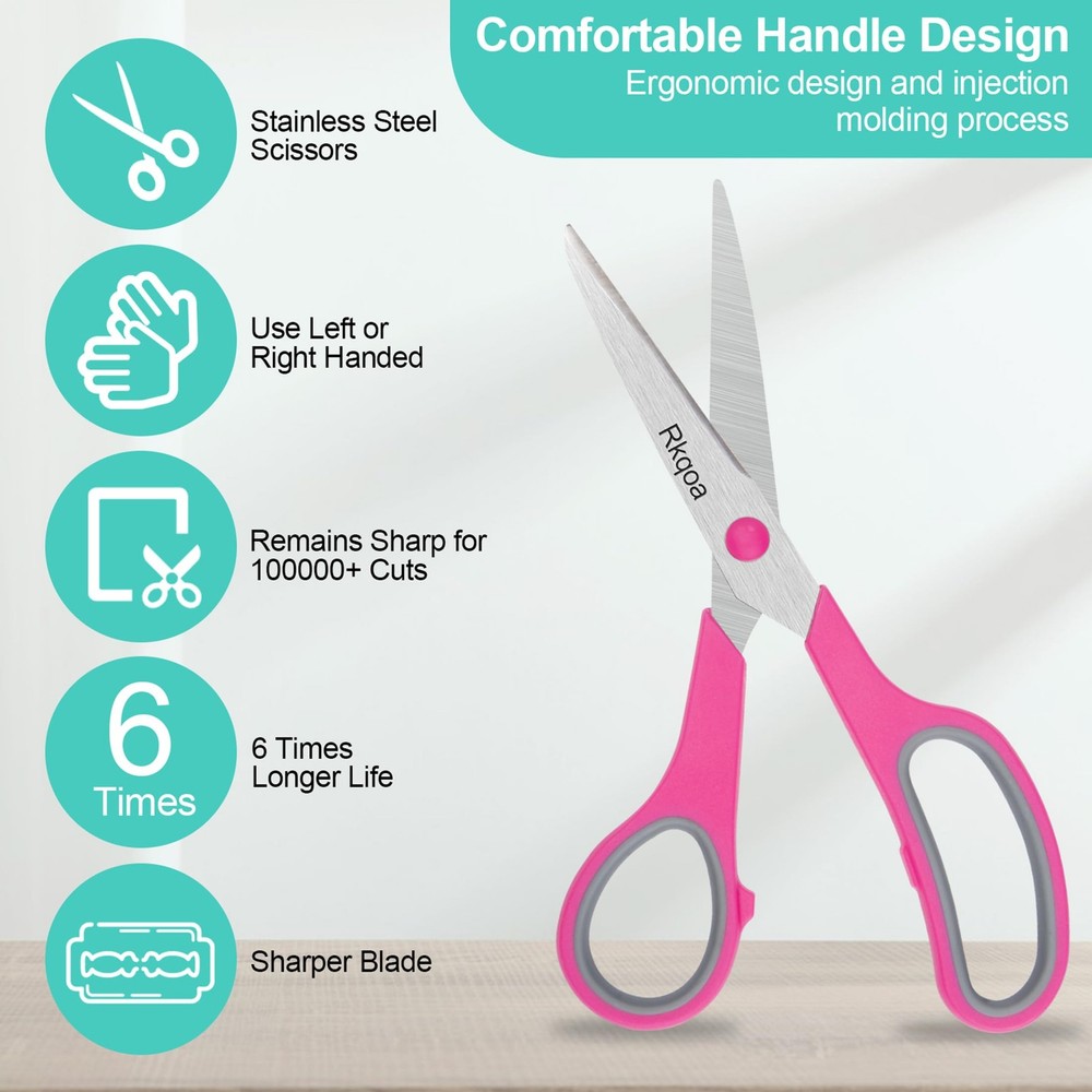 24 Black Scissors Bulk, 8" All Purpose Scissors Pack - Thick Sharp Shears for...