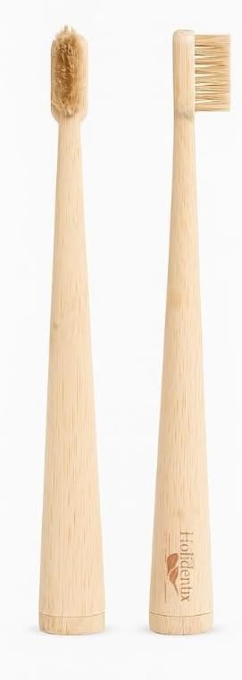 Holidentix Manual Toothbrush, Bamboo Handle, Boar Bristles, Biodegradable, Plast
