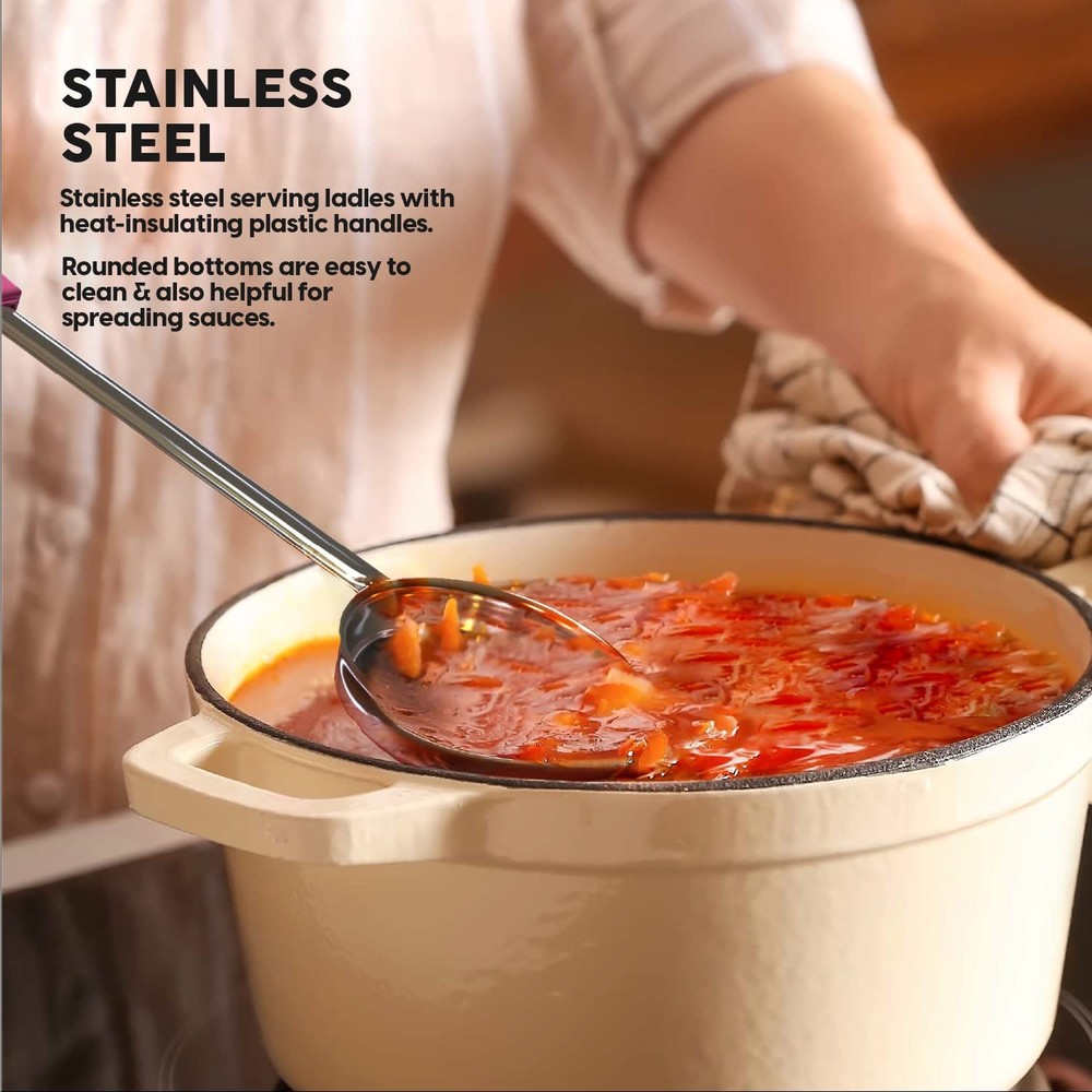 Portion Control Serving Spoons 8 PCS Set, Solid Perforated Scoop, Ladle 14 In