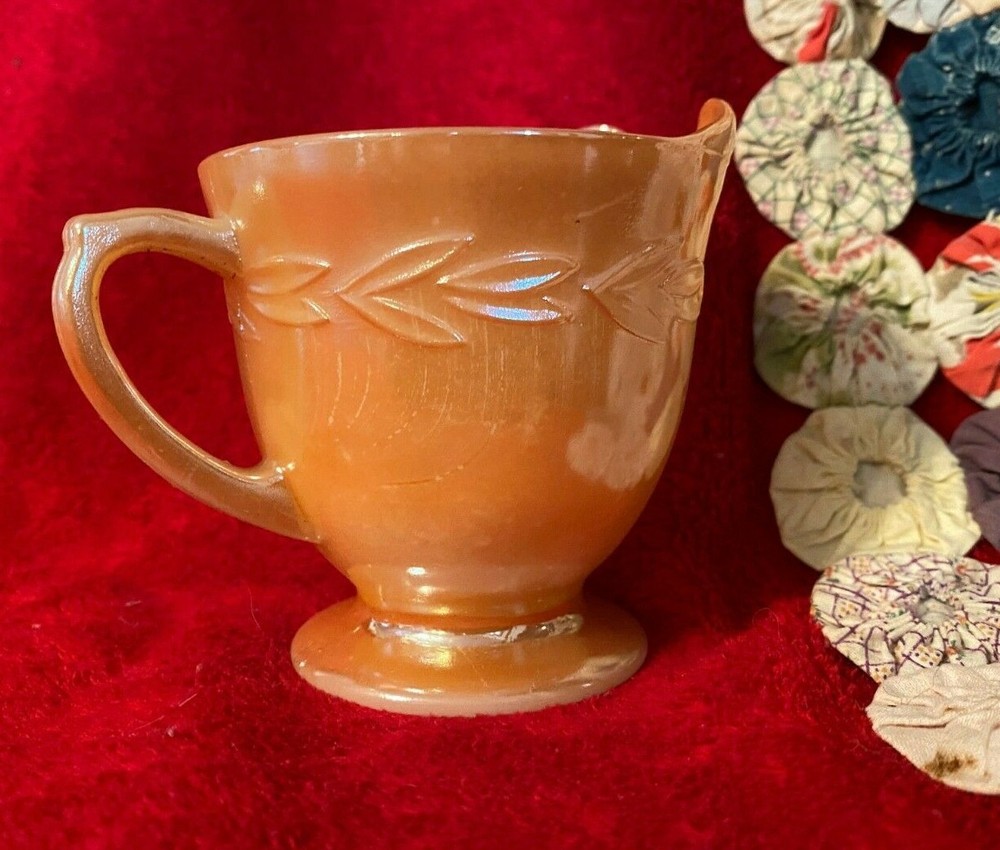 Vintage Fire King Peach Lusterware Glass Creamer & Bowl Laurel Leaf Pattern