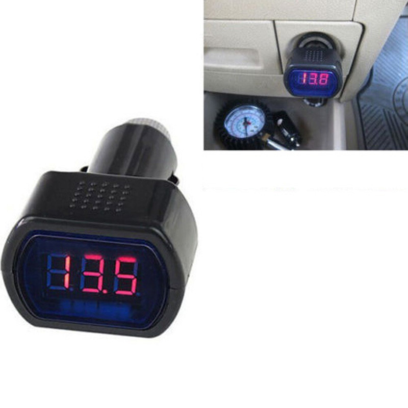 Digital LED Volt Gauge Meter Cigar Lighter Plug Black Digital Volt Over-current