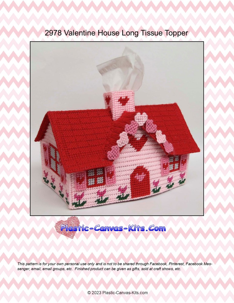 Valentine's Day House Long Tissue Topper-Plastic Canvas Pattern or Kit