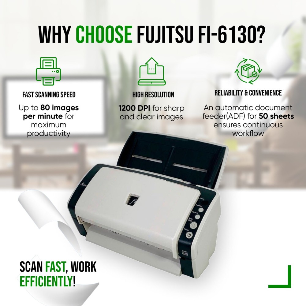 Fujitsu Fi-6130 Advanced Document Scanner for Efficient Workflow w/Accessories