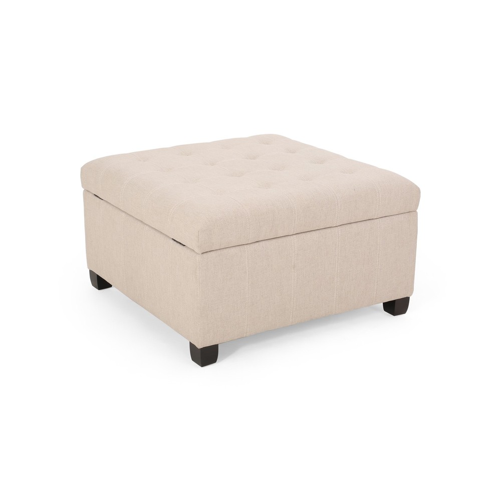 Upholstered Tufted Fabric Storage Ottoman, Wheat
