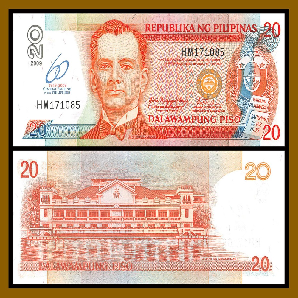 Philippines 20 Piso, 2009 P-200 Comm. 60th Central Bank Unc