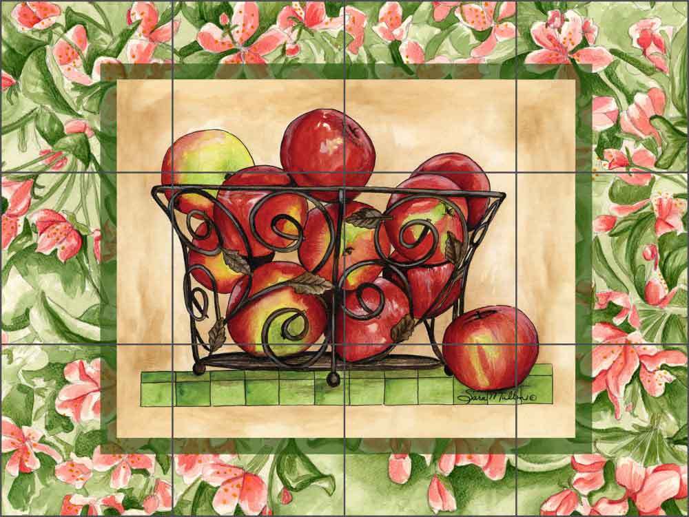 Ceramic Tile Mural Kitchen Backsplash Mullen Apple Basket Art SM048