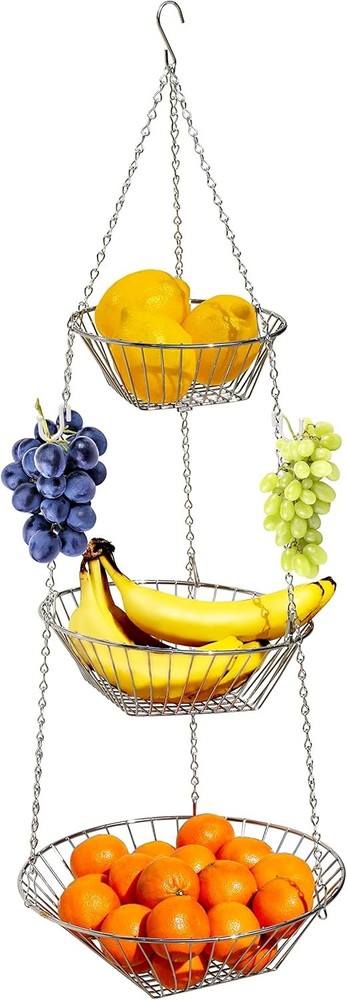 Hanging Fruit Basket 3-Tier Chrome
