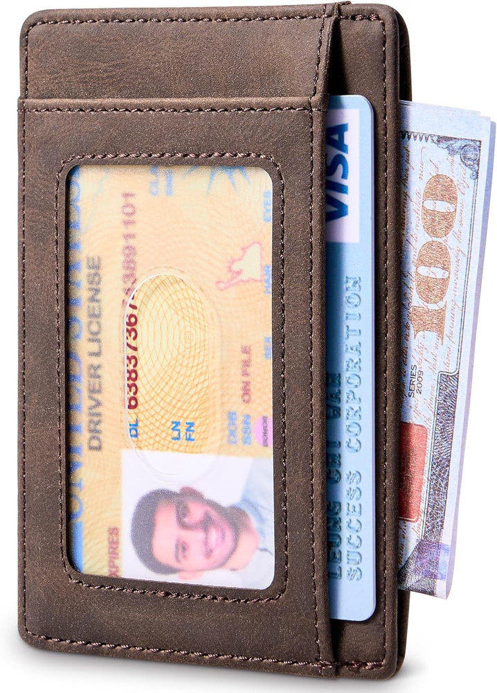 Slim Wallet Front Pocket Minimalist Leather RFID Blocking Medium Size