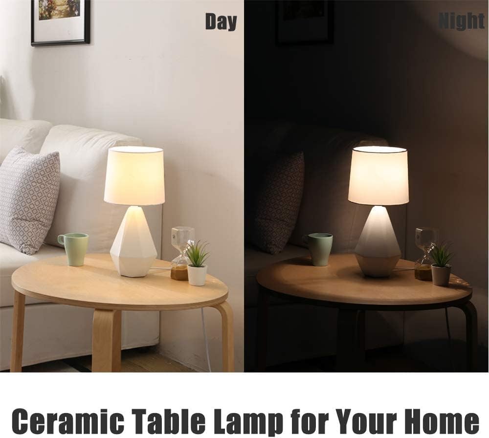 Modern Small Ceramic Table Lamp, White Irregular Geometric Bedside 15",