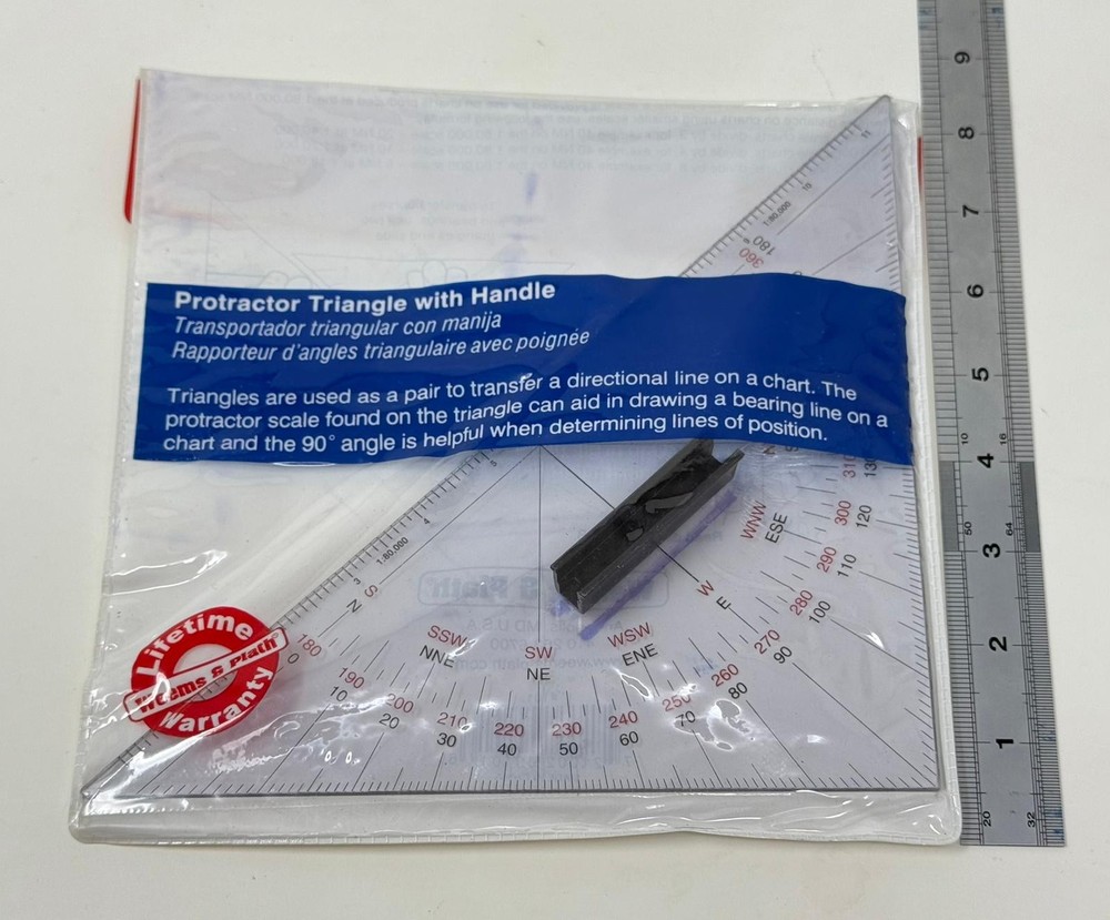 New Weems & Plath Protractor Triangle with Handle in Plastic Sleeve
