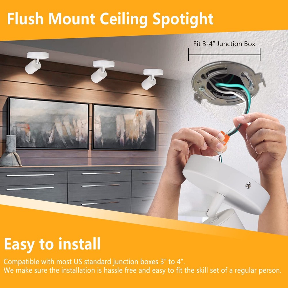 VANoopee LED Dimmable Flush Mount Ceiling Spotlight Adjustable Indoor Accent