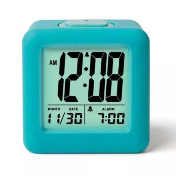 Timelink Rubber Cube Calendar Smart Light Table Clock, Aqua