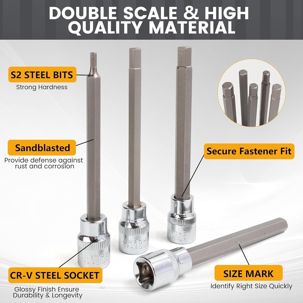 Durable Chrome Vanadium 20PC Allen Hex Bit Socket Set with Protective Case