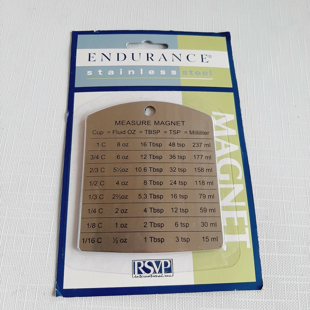 RSVP Endurance stainless stMagnetic Measuring Conversion Chart Cup Oz TBSP TSP