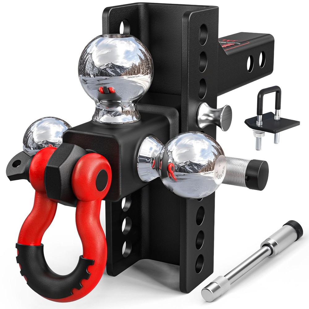 Adjustable Tri-Ball Trailer Hitch for 2" Receiver, 4.5" Drop/Rise, Triple Ball