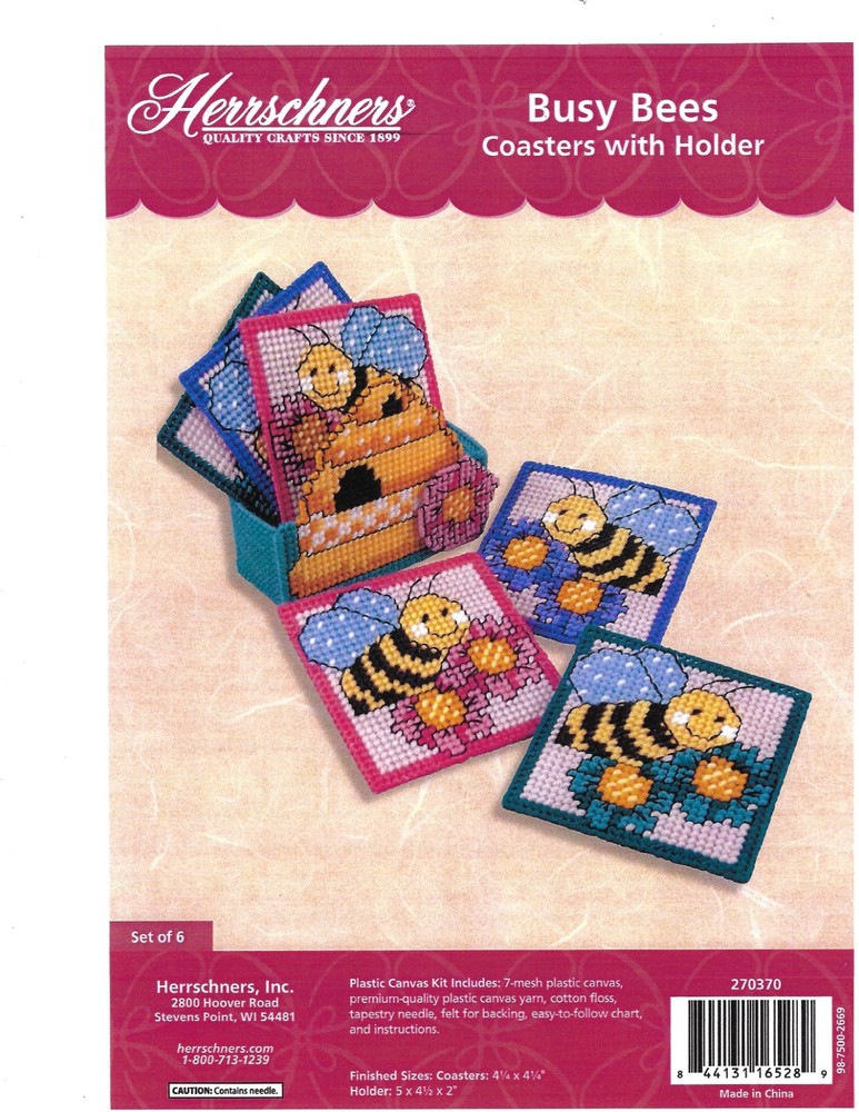 BUSY BEES COASTERS plastic canvas  PATTERN (#TF0085)