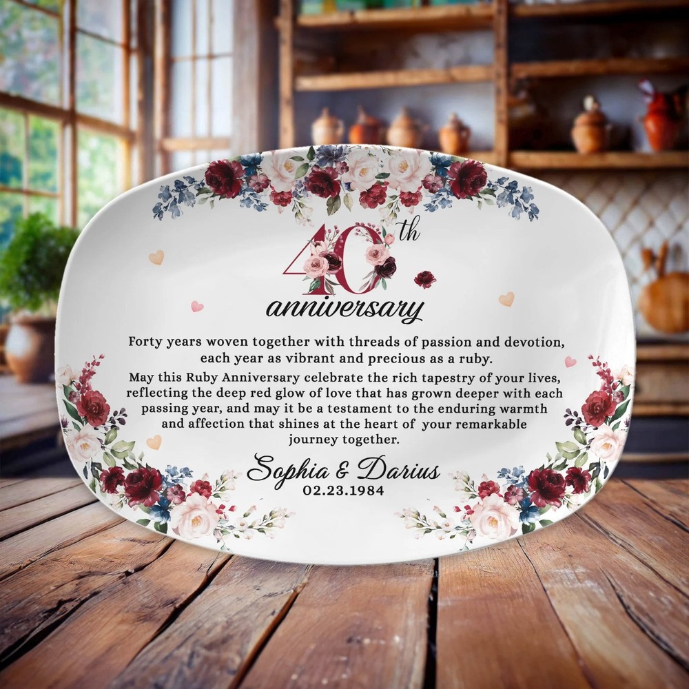 Personalized 40th Anniversary Gift Ruby Wedding Plate 40 Year Platter For Parent