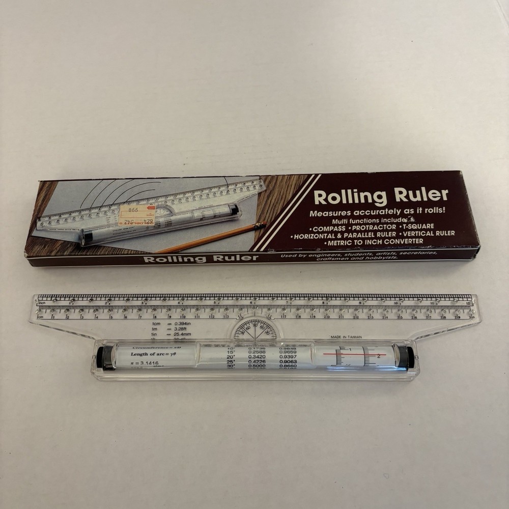 Vtg 1990’s Rolling Ruler Design Drawing Measuring Multi Tool Engineering Art