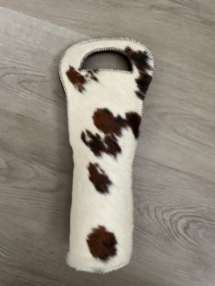Cowhide wine caddy bottle holder with grip new
