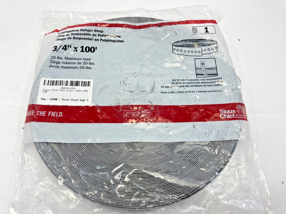 3/4" x 100' ~ Sioux Chief Polypropylene Pipe Hanger Strap
