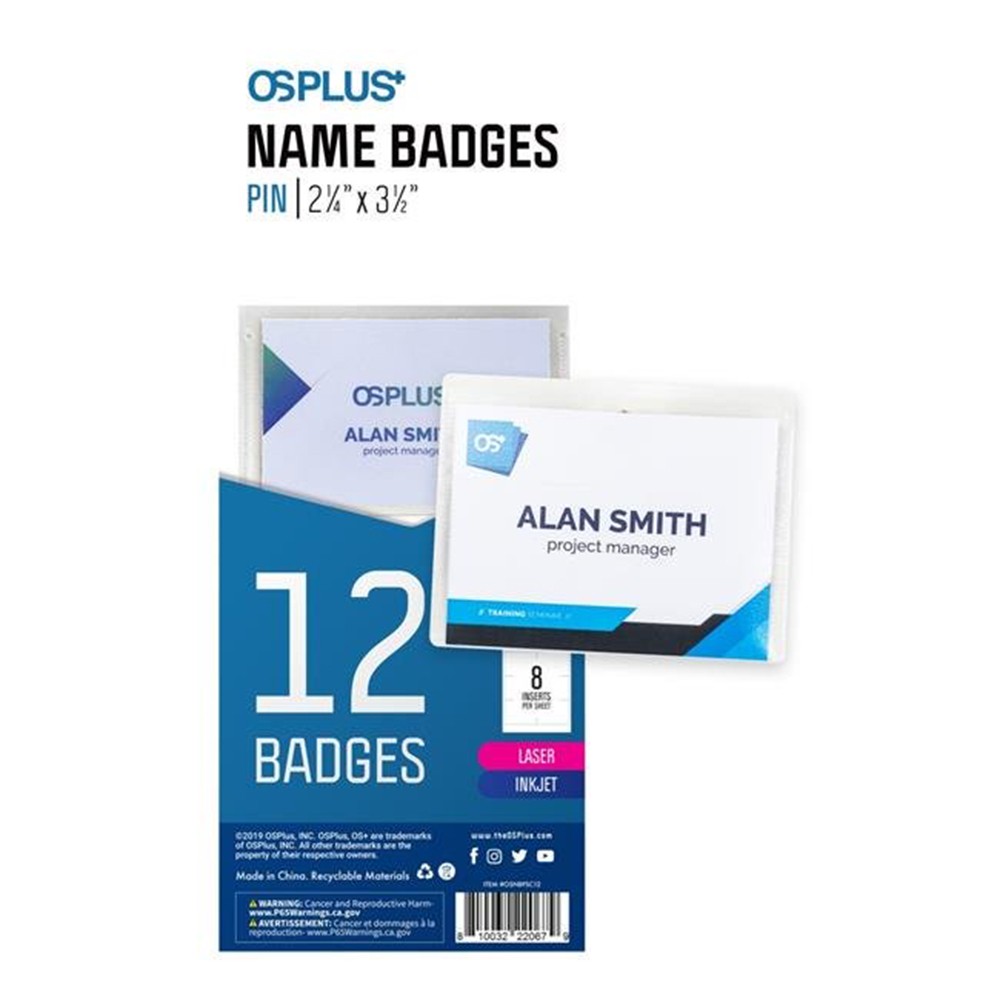 OS Plus Horizontal Top-Loading ID Name Badge Card Holder Protector - 12 Pack