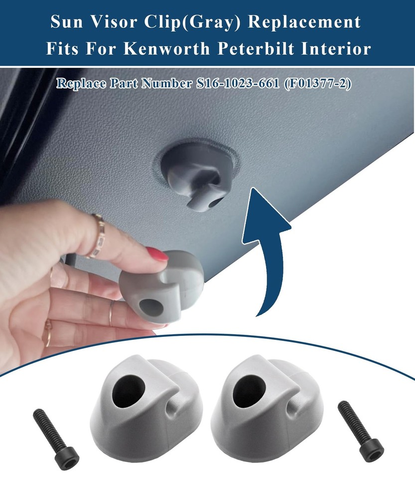 1 Pair Sun Visor Clip(Gray) Fits for Kenworth Peterbilt Interior,Replace S16-...