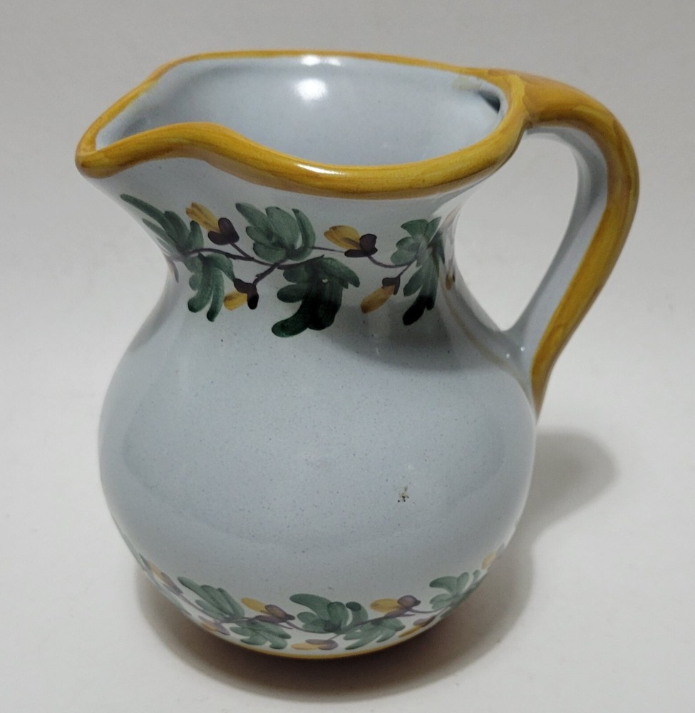 Signed Floral Hand Painted Ceramic Pitcher