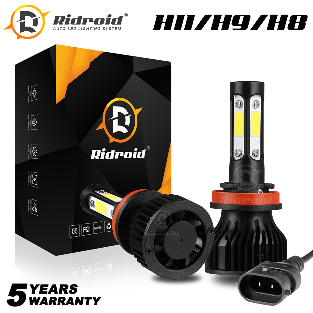 Pair 4-Sides H11 LED Headlight High or Low Beam Bulbs 1800W 216000LM 6000K White