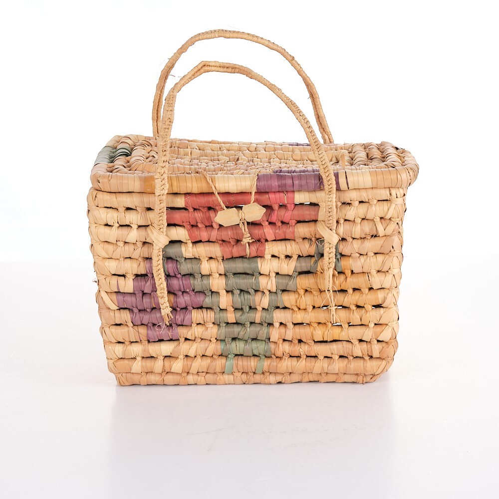 Multi-Colored Straw & Reams Floral Pattern Picnic Basket