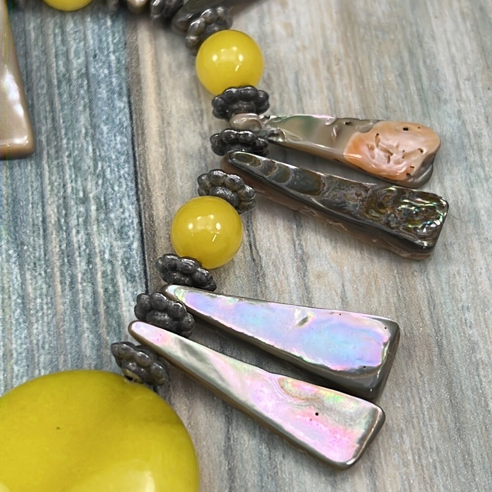 Adorned Crown Artisan Assemblage abalone shell stone floral pendant necklace