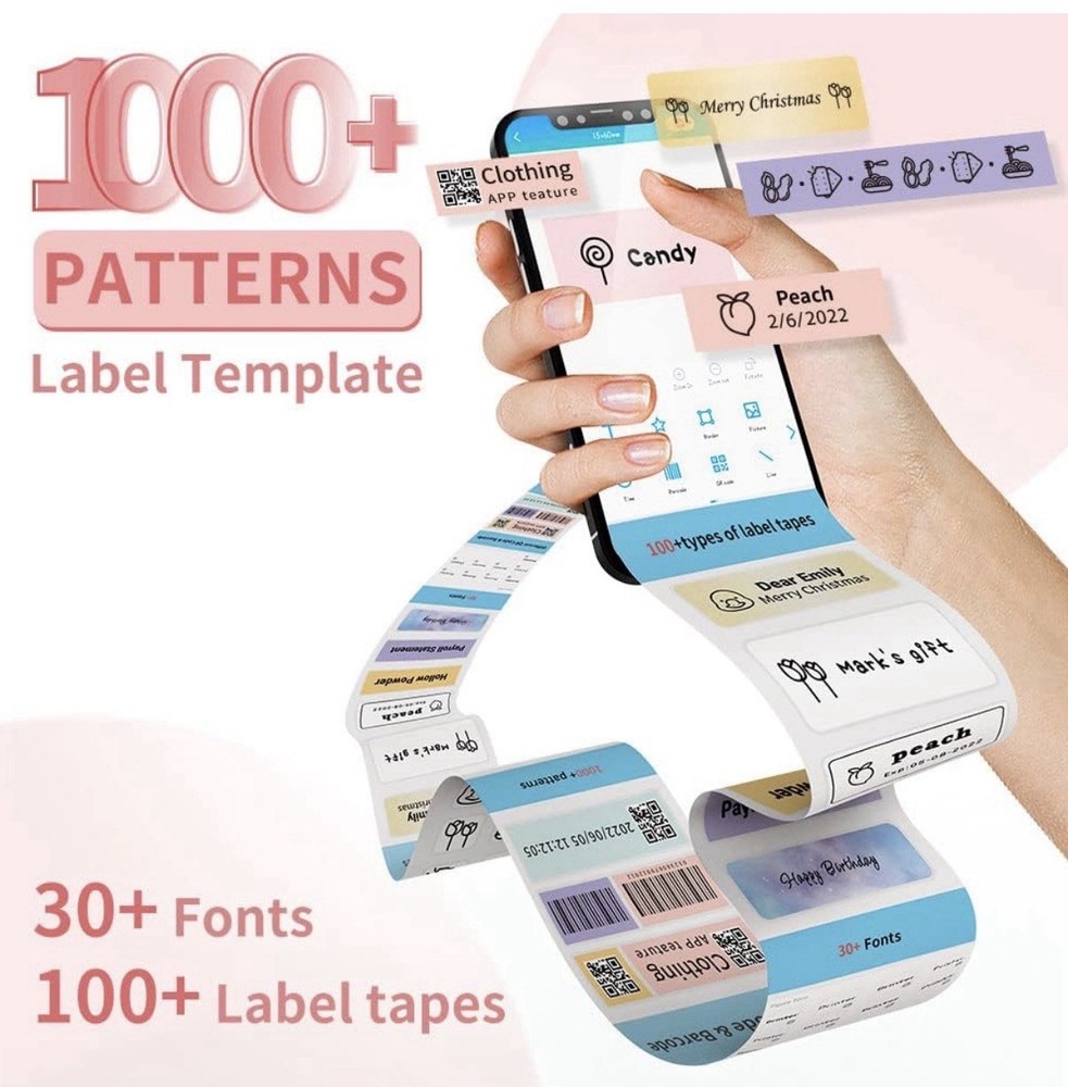 Phomemo D30 Label Maker Machine, Portable Handheld Bluetooth Mini Printer Pink