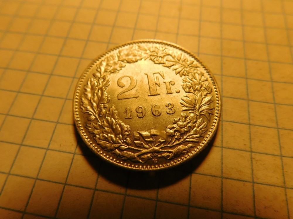 SWITZERLAND 2 FRANCS 1963 B SILVER # 1013