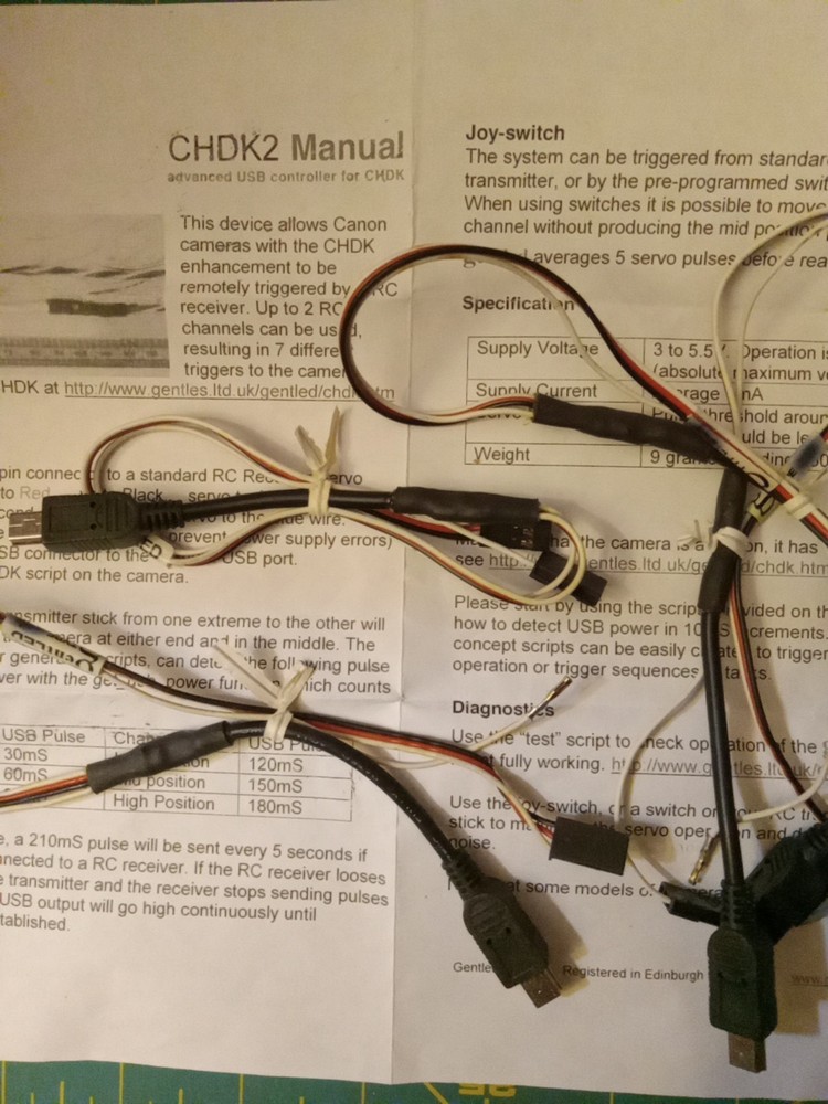 GentLED IR-CHDK2 cables Bin. For Cannon, Diydrones, Drone.