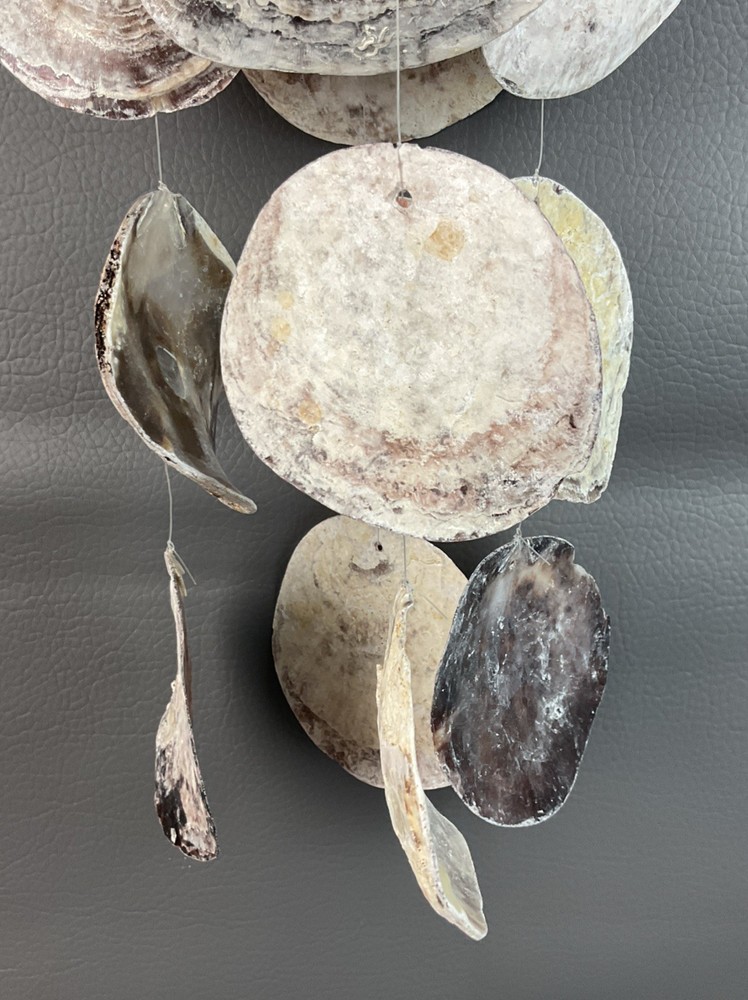 Vtg Capiz & Coconut Shell Boho Macrame Hanging Wind chime Home Decor