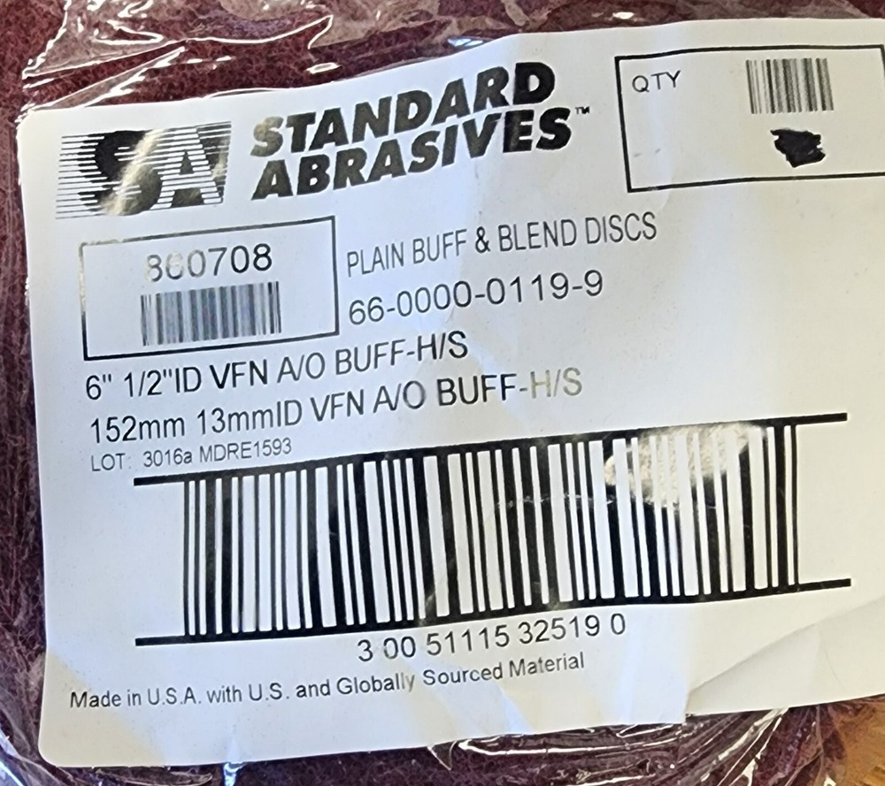 860708 Qty 3 Standard Abrasives Plain Buff & Blend Discs