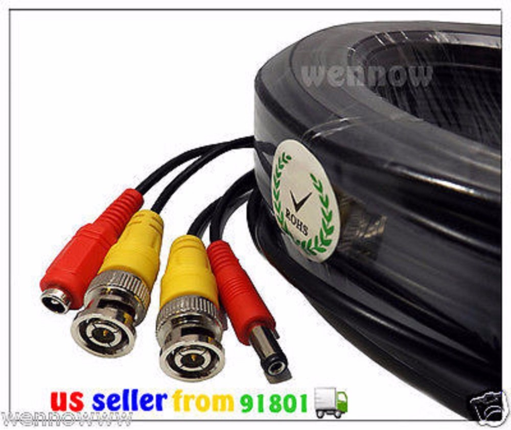 BLACK 30ft PREMIUM QUALITY PRE-MADE SECURITY CAMERA VIDEO POWER CABLE